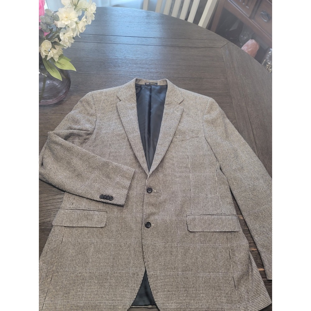 Vintage Polo Ralph Lauren Houndstooth Blazer Jacket Mens 44R 100% Silk